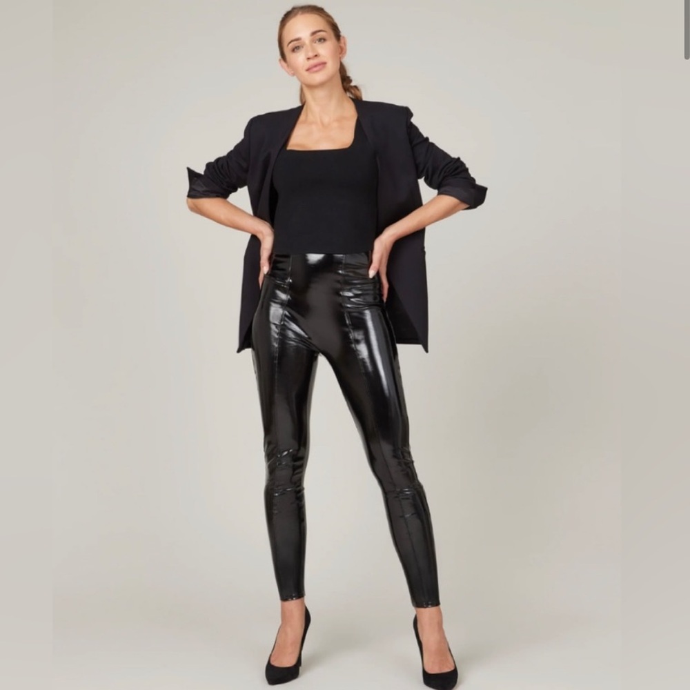 SPANX Faux Patent Leather Leggings, BLACK SIZE LARGE